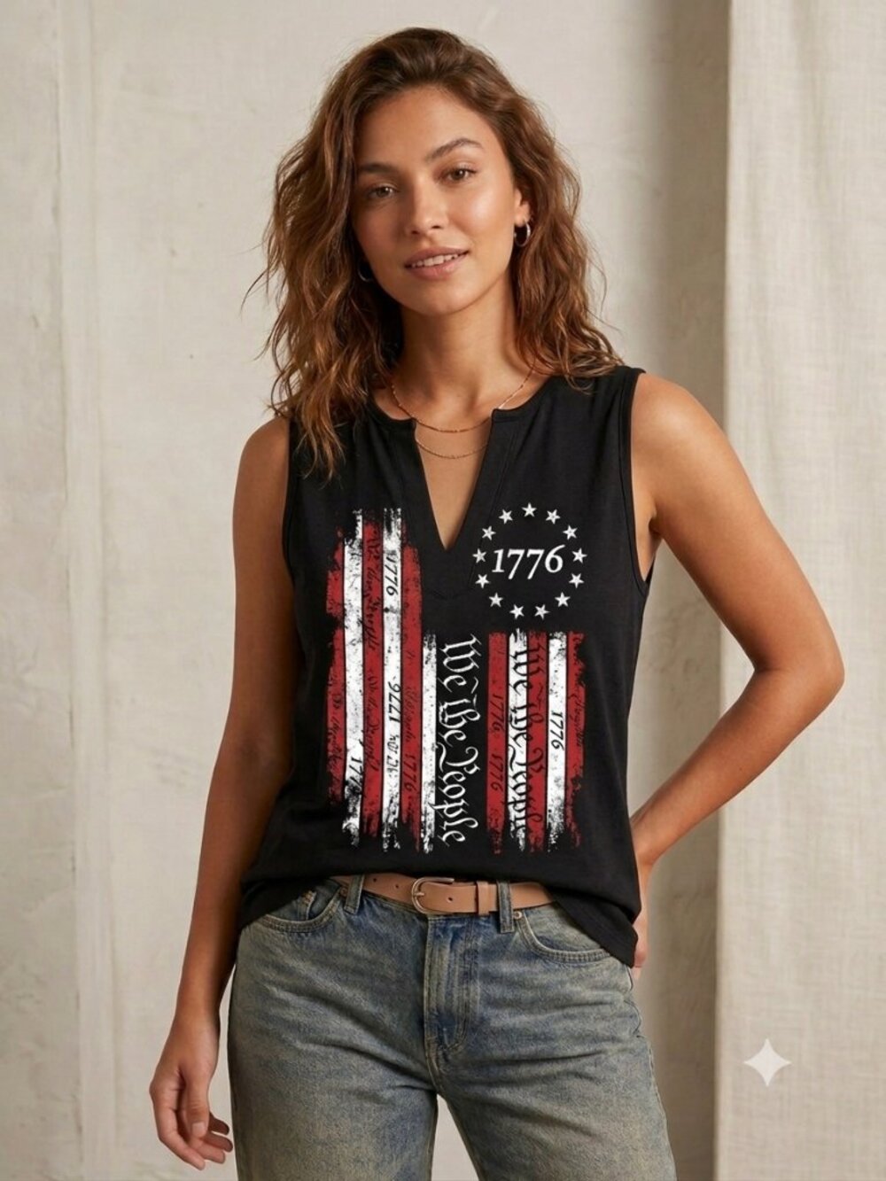 Women's Tank Top Country Western Biker Concert Festival XL Grommet Split Neck